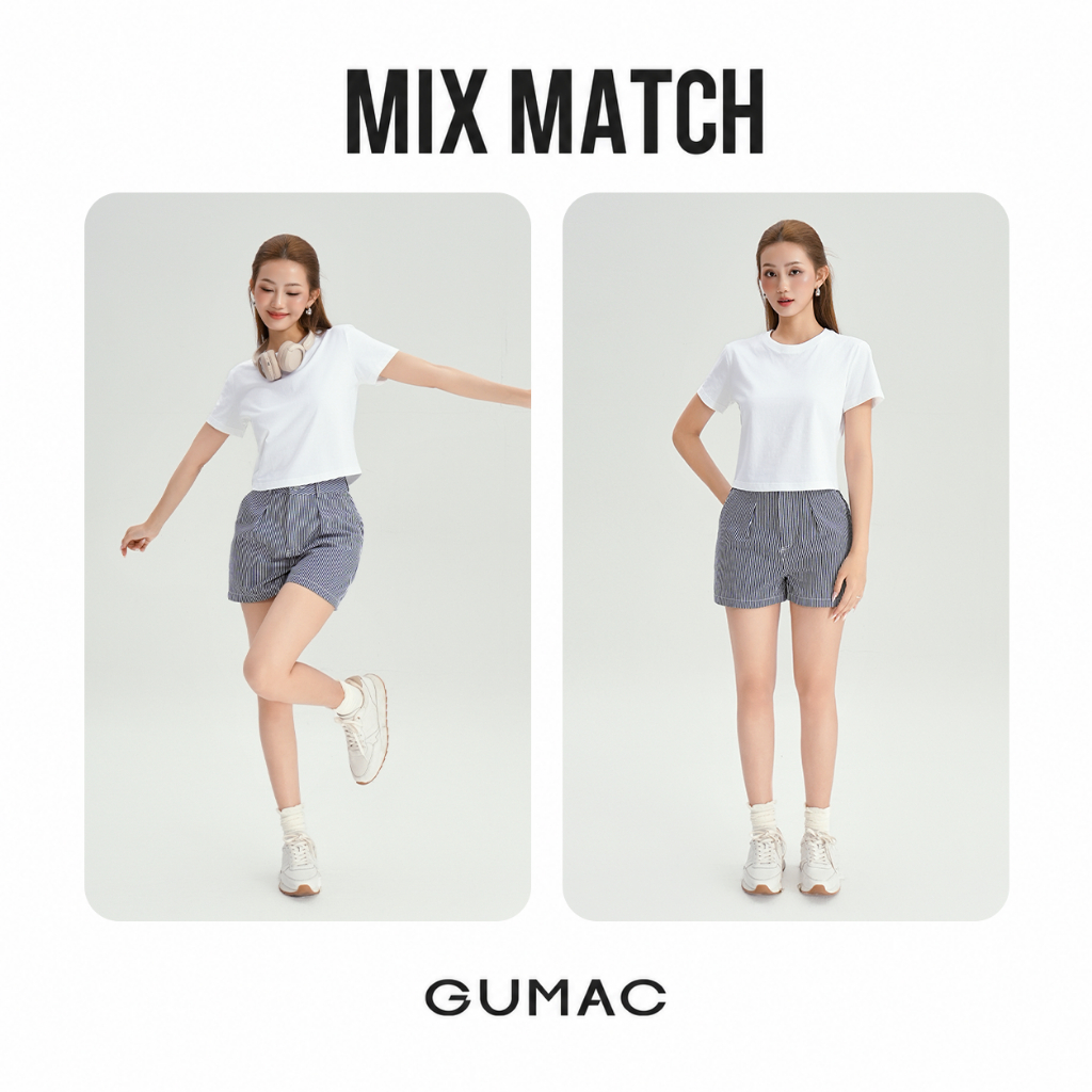 Áo Thun Trơn Nữ GUMAC Form Lửng Cơ Bản Chất Cotton Co Giãn Thoáng Mát LATE1113 - LATG06097
