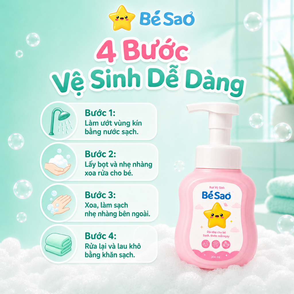 Dung Dịch Vệ Sinh Dạng Bọt Cho Bé Làm Sạch Dịu Nhẹ, Khử Mùi Vùng Kín, Giảm Hăm Ngứa