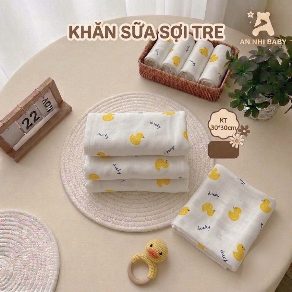 ​[SET 3/5CÁI] Khăn Sữa Cho Bé Sợi Tre An Nhi Baby 30x30cm - Khăn Mặt Sơ Sinh Organic Siêu Thấm Hút, Không Đổ Lông