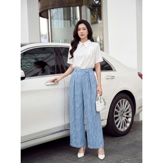 Quần Ống Rộng 𝐂𝐂𝐇𝐀𝐓 Dáng Suông Caliora Kiểu Dây Đai Trang Trí Chất Liệu Tuytsi Cao Cấp 16QDD2039ST