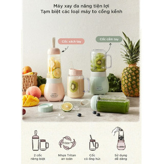 Máy xay sinh tố cầm tay 2 cối Bear BL-4H04M,150W, Lưỡi dao 4 cánh xay đá bi, trái cây, BH 18 Tháng