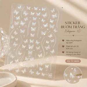Sticker Bướm Trắng Hologram 3D Dán Móng Nail Trong Suốt Hiệu Ứng Ánh Xà Cừ Nail Art DIY Nc9