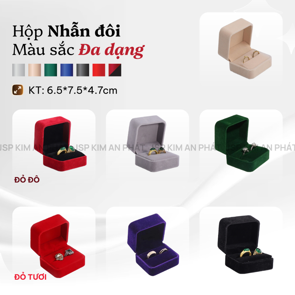 Hộp nhẫn đôi nỉ nhung cao cấp JSP nhận in LOGO hộp đựng nhẫn đôi hộp nhẫn cưới