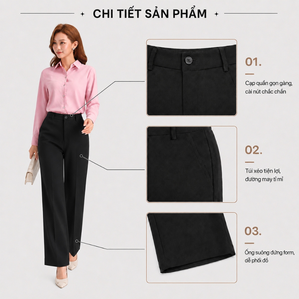 Quần Tây Nữ Ống Suông GUMAC Cơ Bản Túi Xéo Chất Cotton Silk Đứng Form Công Sở LQG05071 - LQG07078