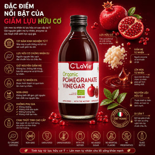 Giấm Lựu Hữu Cơ C’LaVie 500ml – Tinh Túy Lên Men Tự Nhiên Từ Ý