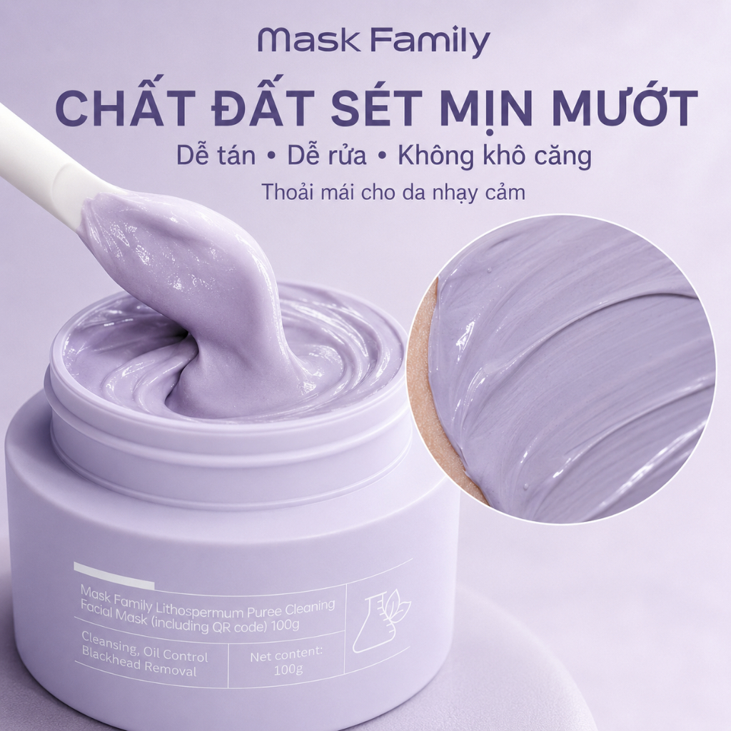 Mặt Nạ Đất Sét Tử Thảo Mask Family Giảm Mụn Đầu Đen Kiểm Soát Dầu  Dịu Nhẹ Cho Da Nhạy Cảm 100g