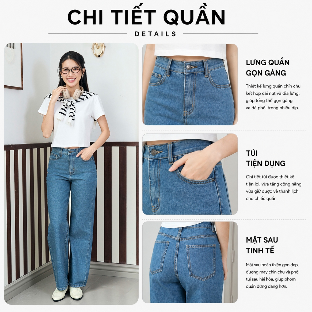 Quần Jeans Nữ Ống Suông GUMAC Chất Liệu Jean Mềm Form Basic Dễ Mix Đồ LQJE1109