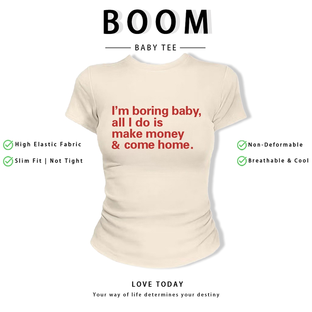 BOOM Áo Baby Tee Nữ Cotton Ôm Body-Áo Thun Ngắn Tay Y2K In Hình PhongCách Mùa Hè, Cổ Tròn Hàng Đầucách hàn quốc phong