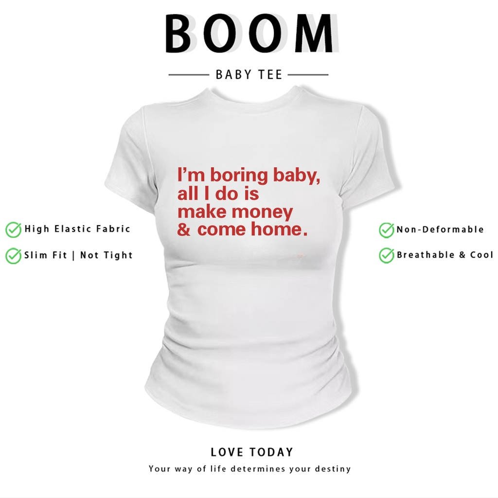 BOOM Áo Baby Tee Nữ Cotton Ôm Body-Áo Thun Ngắn Tay Y2K In Hình PhongCách Mùa Hè, Cổ Tròn Hàng Đầucách hàn quốc phong