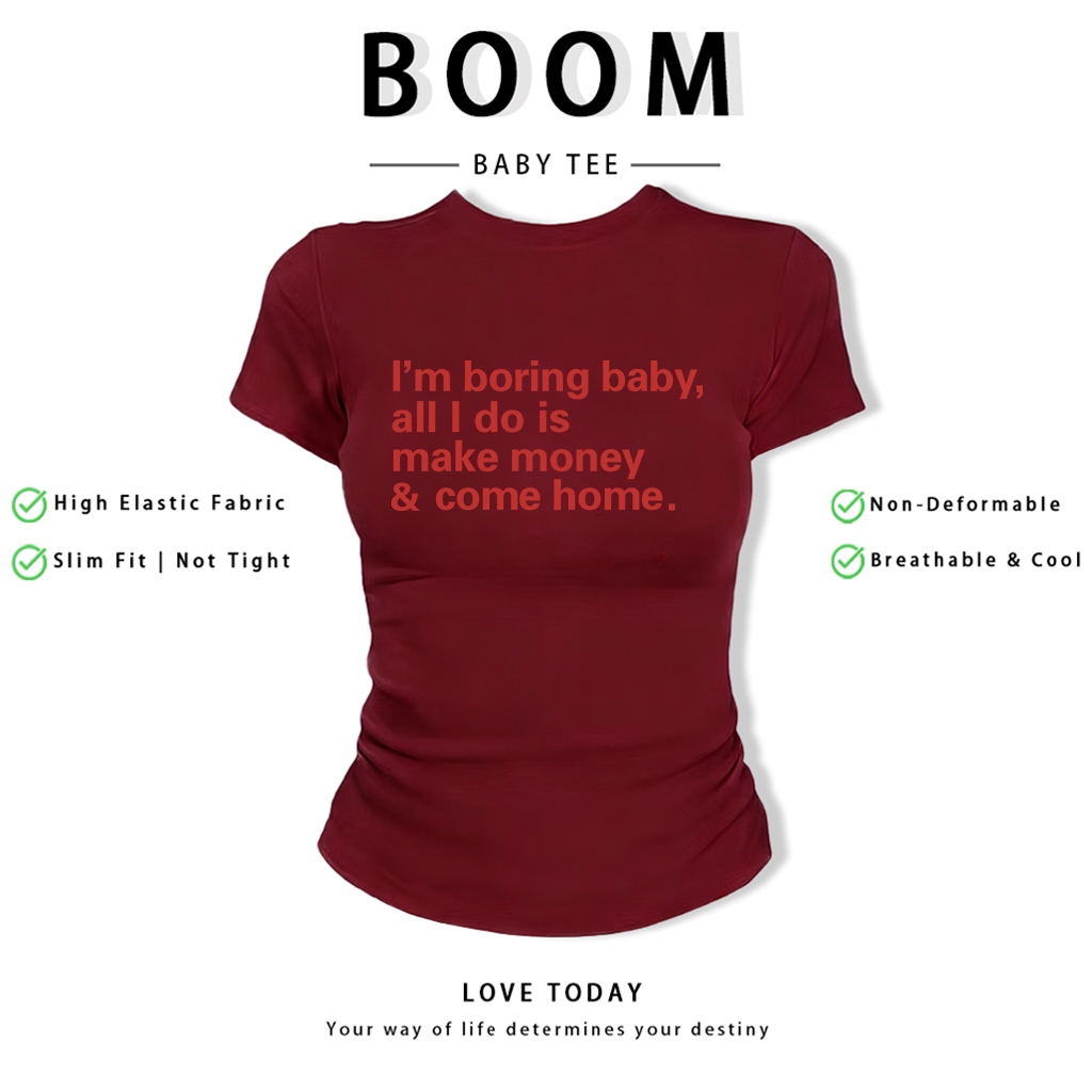BOOM Áo Baby Tee Nữ Cotton Ôm Body-Áo Thun Ngắn Tay Y2K In Hình PhongCách Mùa Hè, Cổ Tròn Hàng Đầucách hàn quốc phong