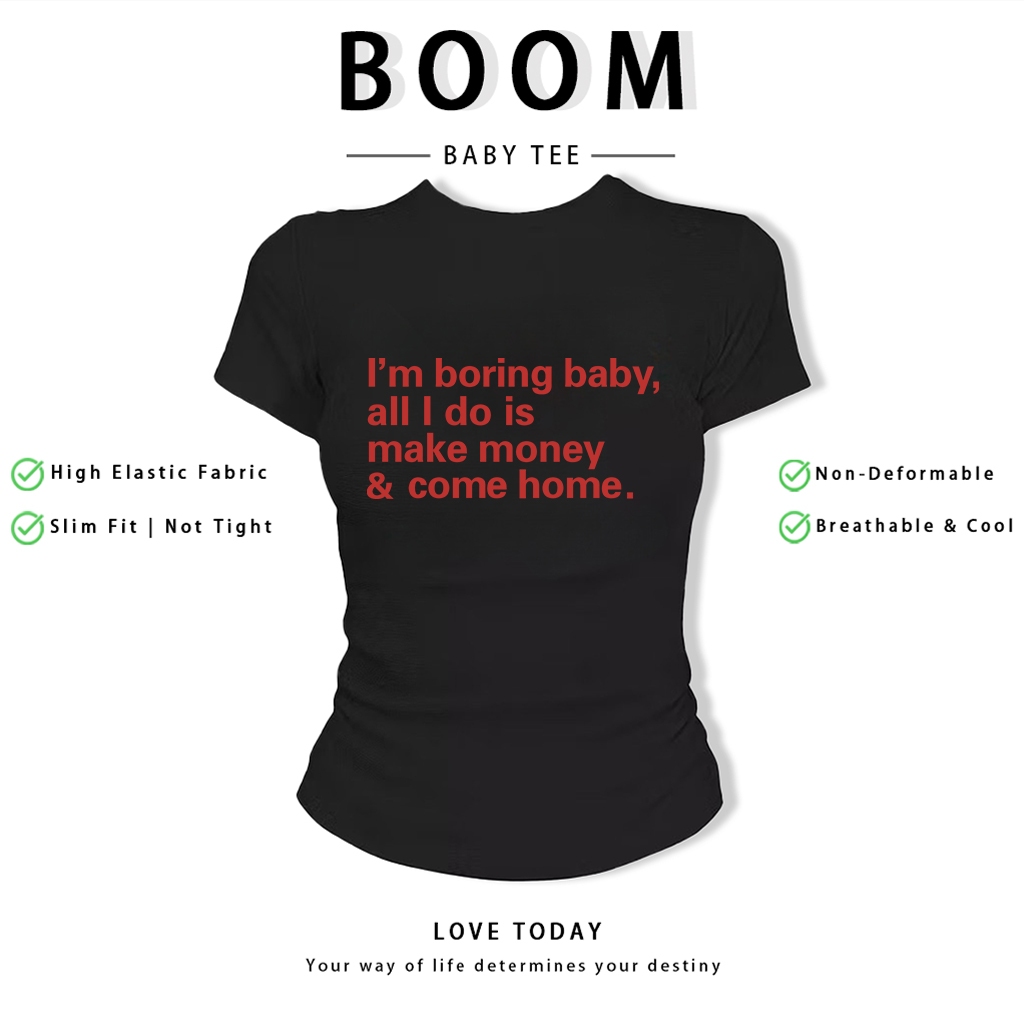 BOOM Áo Baby Tee Nữ Cotton Ôm Body-Áo Thun Ngắn Tay Y2K In Hình PhongCách Mùa Hè, Cổ Tròn Hàng Đầucách hàn quốc phong