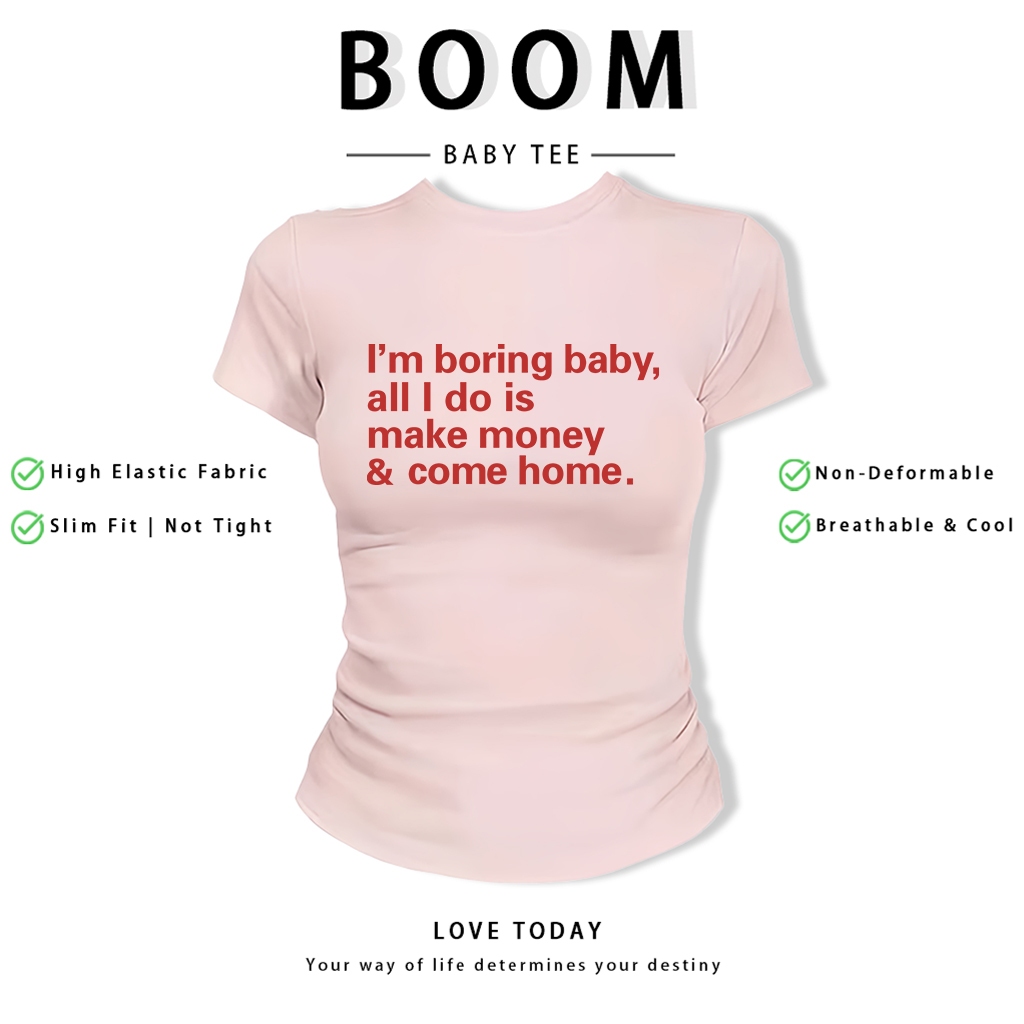 BOOM Áo Baby Tee Nữ Cotton Ôm Body-Áo Thun Ngắn Tay Y2K In Hình PhongCách Mùa Hè, Cổ Tròn Hàng Đầucách hàn quốc phong
