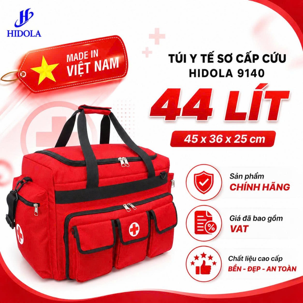 Túi Y Tế Sơ Cấp Cứu, Túi Cứu Thương HIDOLA Dung Tích Lớn Có Quai Xách Tiện Lợi Phù Hợp Cho Tổ Chức 44 LÍT, 9140