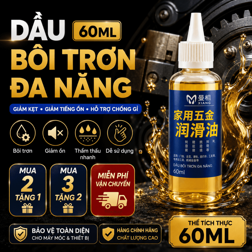 Dầu Bôi Trơn Đa Năng 60ml｜Dùng Cho Ổ Khóa, Bản Lề, Ray Trượt｜Giảm Kẹt, Giảm Tiếng Ồn, Hỗ Trợ Chống Gỉ