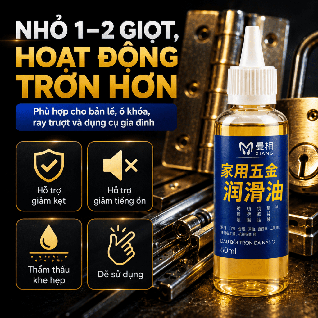 Dầu Bôi Trơn Đa Năng 60ml｜Dùng Cho Ổ Khóa, Bản Lề, Ray Trượt｜Giảm Kẹt, Giảm Tiếng Ồn, Hỗ Trợ Chống Gỉ