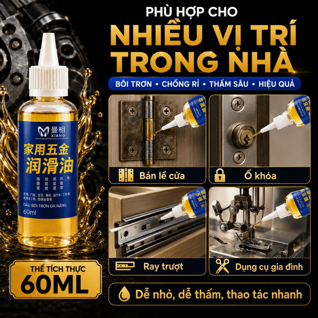 Dầu Bôi Trơn Đa Năng 60ml｜Dùng Cho Ổ Khóa, Bản Lề, Ray Trượt｜Giảm Kẹt, Giảm Tiếng Ồn, Hỗ Trợ Chống Gỉ