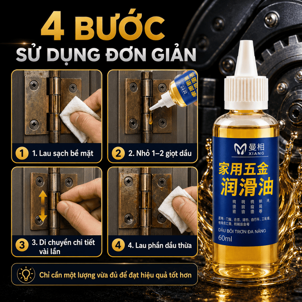 Dầu Bôi Trơn Đa Năng 60ml｜Dùng Cho Ổ Khóa, Bản Lề, Ray Trượt｜Giảm Kẹt, Giảm Tiếng Ồn, Hỗ Trợ Chống Gỉ