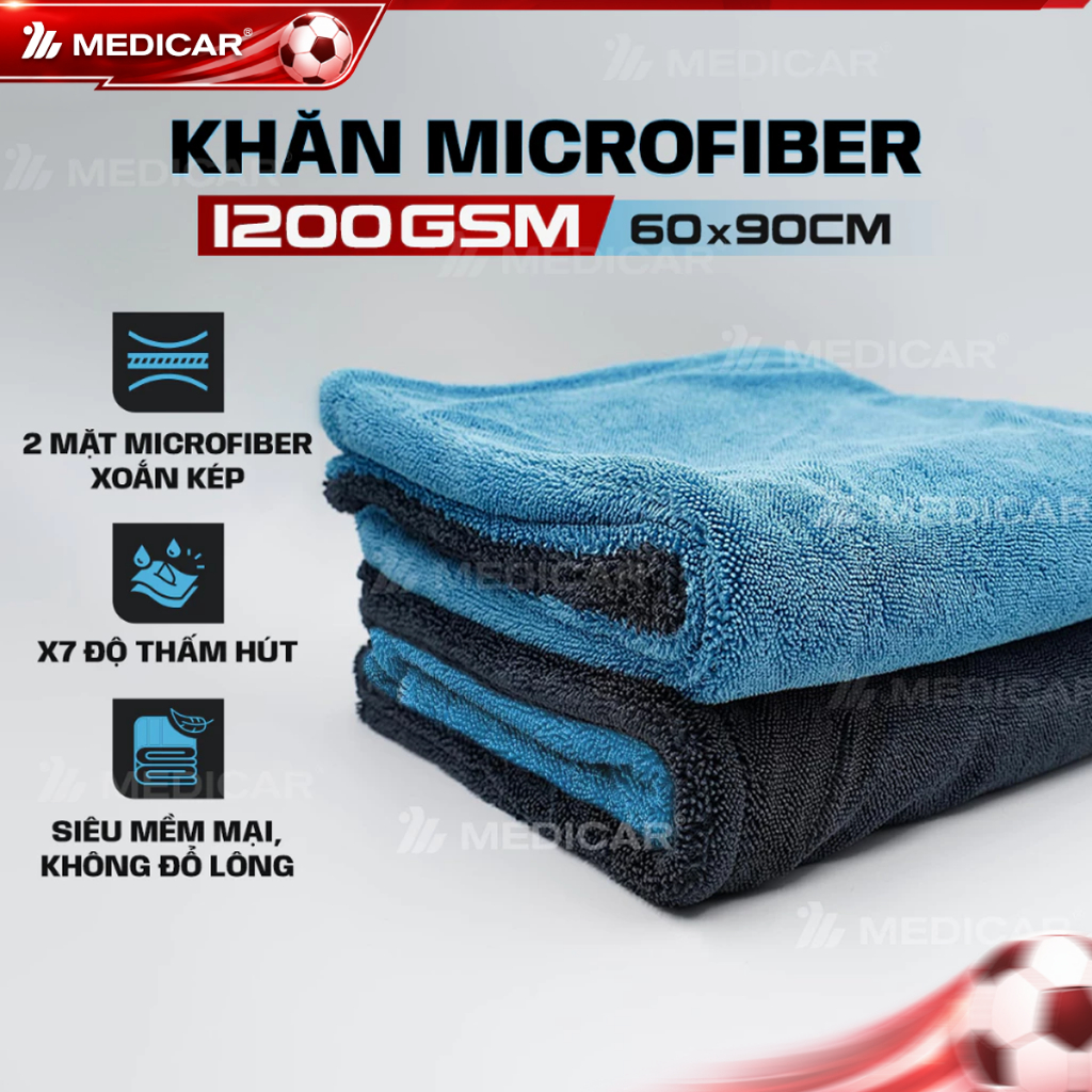 [MICROFIBER] Khăn Lau Xe Ô Tô Cao Cấp Microfiber 1200GSM Medicar – Dày, Mềm, Thấm Hút Mạnh - Kích Thước 60 × 90cm | BigBuy360 - bigbuy360.vn