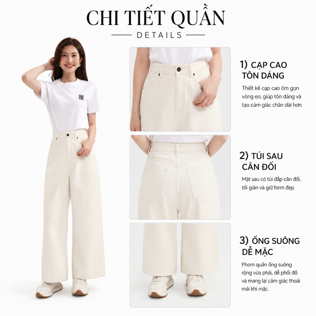 Quần Jeans Nữ Trắng Ống Suông Thắng Cơ Bản Jeans Thoáng Mát Thời Trang GUMAC LQJF1102