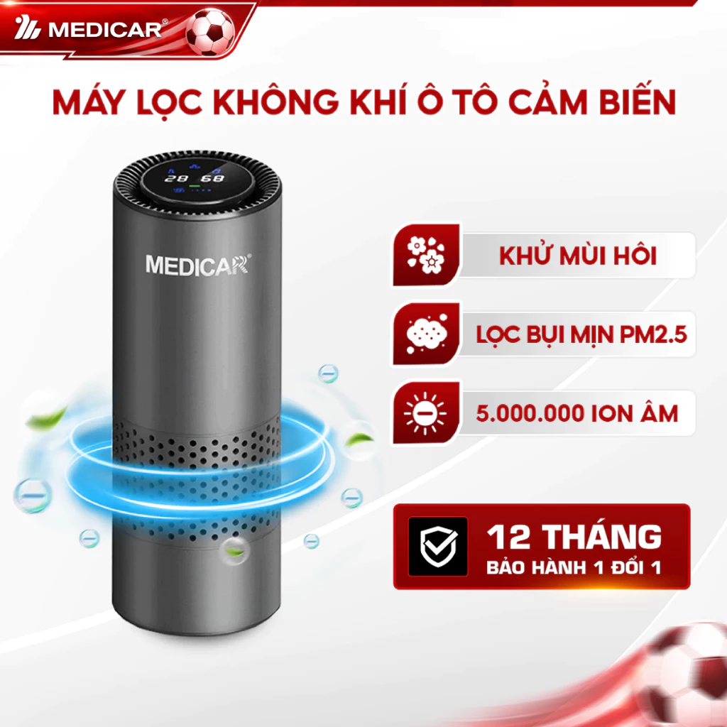 MÁY LỌC KHỬ MÙI XE Ô TÔ CAO CẤP Medicar - Lọc sạch bụi mịn PM2.5, tạo ion âm diệt khuẩn, khử mùi và