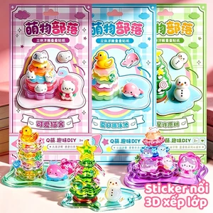 Sticker xếp chồng 3D trong suốt pha lê hoạt hình, trang trí bàn làm việc góc nhà, sticker trao đổi bé gái cute