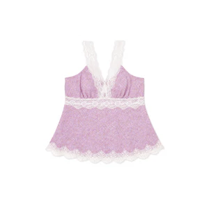 TUBYCATU Áo Hai Dây Nữ Phối Ren Hoa Nhí Dáng Xòe Viola Lace Nữ Tính