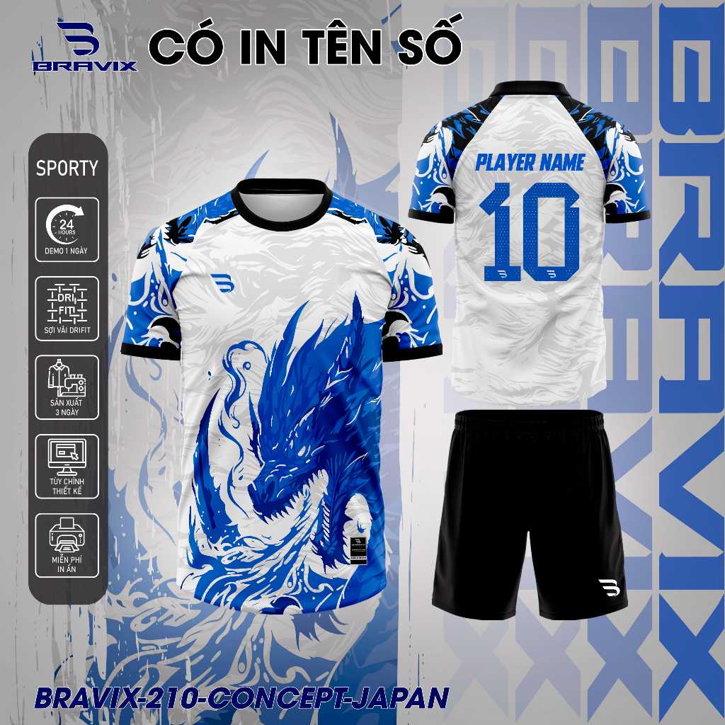 BRAVIX ÁO KHÔNG LOGO Blue Dragon – Bộ Quần Áo Bóng Đá Thiết Kế Độc Quyền, Concept Riêng, Vải Mè Caro Dri-FIT Cao Cấp