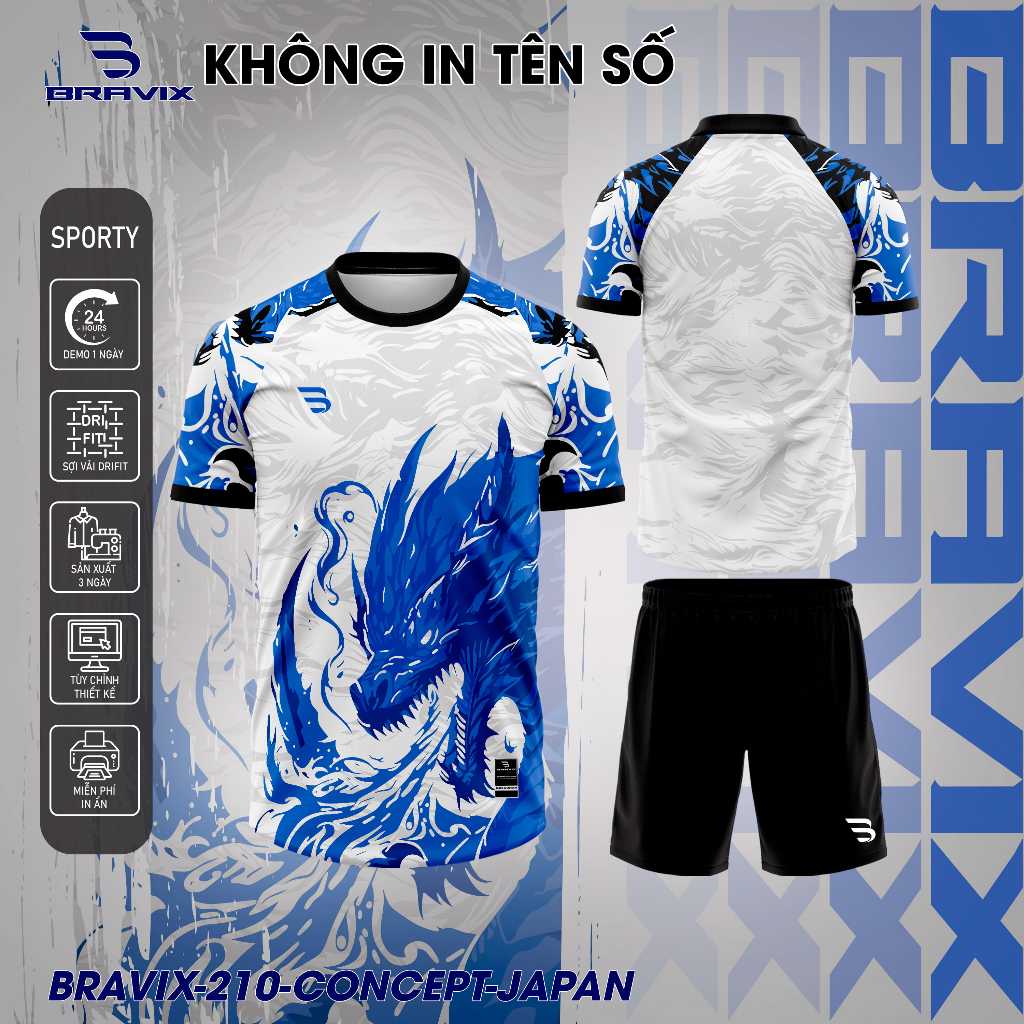 BRAVIX ÁO KHÔNG LOGO Blue Dragon – Bộ Quần Áo Bóng Đá Thiết Kế Độc Quyền, Concept Riêng, Vải Mè Caro Dri-FIT Cao Cấp