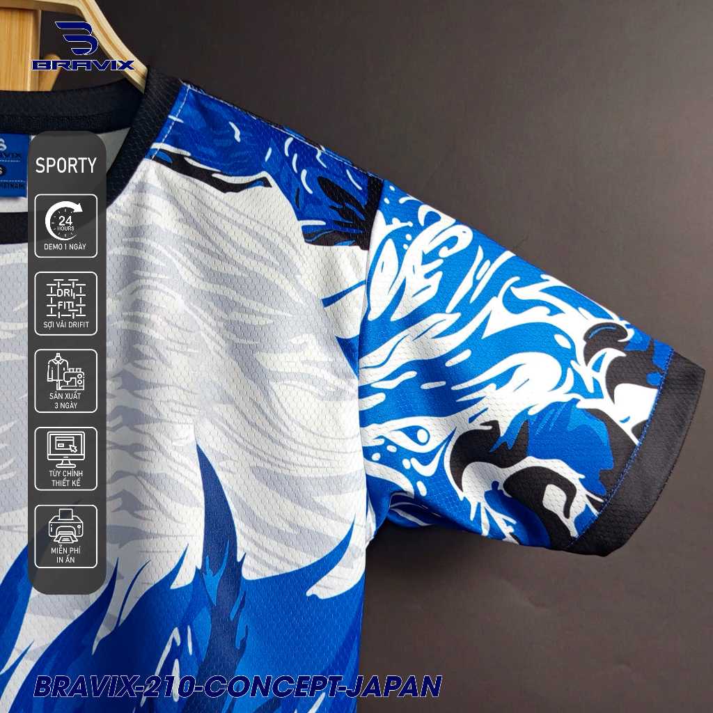 BRAVIX ÁO KHÔNG LOGO Blue Dragon – Bộ Quần Áo Bóng Đá Thiết Kế Độc Quyền, Concept Riêng, Vải Mè Caro Dri-FIT Cao Cấp