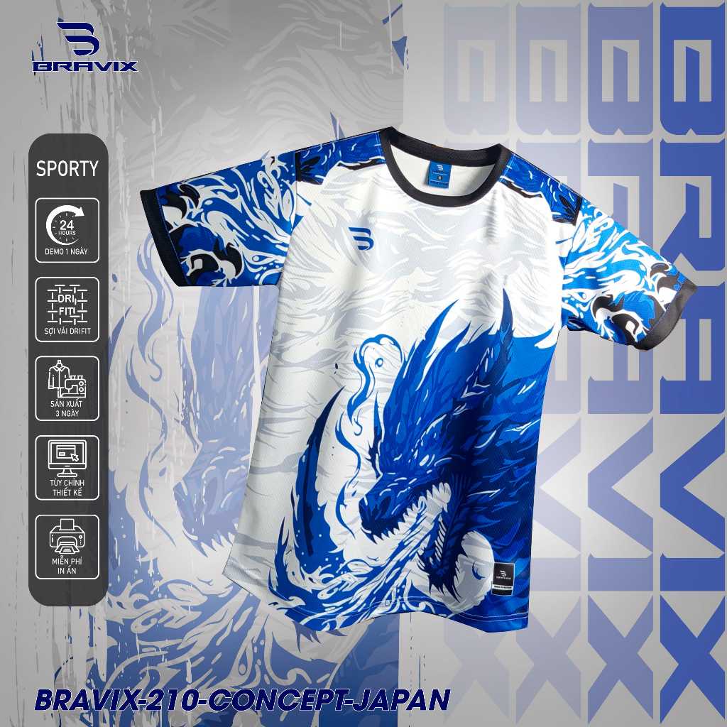 BRAVIX ÁO KHÔNG LOGO Blue Dragon – Bộ Quần Áo Bóng Đá Thiết Kế Độc Quyền, Concept Riêng, Vải Mè Caro Dri-FIT Cao Cấp