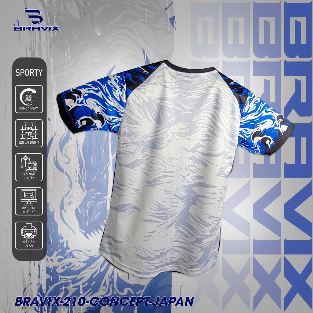 BRAVIX ÁO KHÔNG LOGO Blue Dragon – Bộ Quần Áo Bóng Đá Thiết Kế Độc Quyền, Concept Riêng, Vải Mè Caro Dri-FIT Cao Cấp