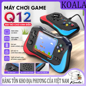 Máy chơi game cầm tay Q12 có thiết kế màu đỏ và xanh dương nổi bật, đi kèm với bộ điều khiển hai người chơi tích hợp. Đâ