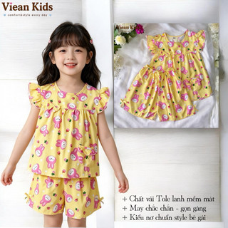 Đồ Bộ Tole lanh bé gái từ 8 - 25Kg quần đùi tay cánh tiên
