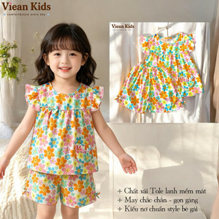 Đồ Bộ Tole lanh bé gái từ 8 - 25Kg quần đùi tay cánh tiên