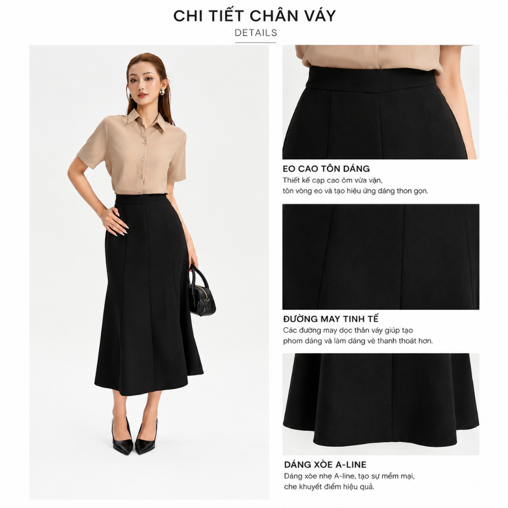 Chân Váy Nữ Form Đuôi Cá GUMAC Xòe Nhẹ Nhàng Lưng Rời Không Túi Tôn Dáng LVF1014 - LVG0406
