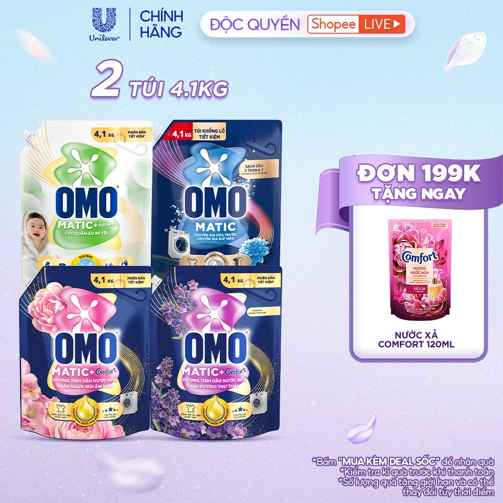 [Live] - Combo 2 Túi Nước giặt OMO Matic Cửa trước 4,1kg/túi
