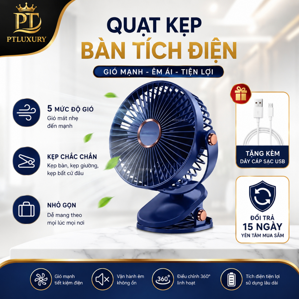 [ HỎA TỐC ] Quạt mini để bàn tích điện 5 mức độ có đèn led pin 5000 MHA  Và 10000 MHA - PLSHARK