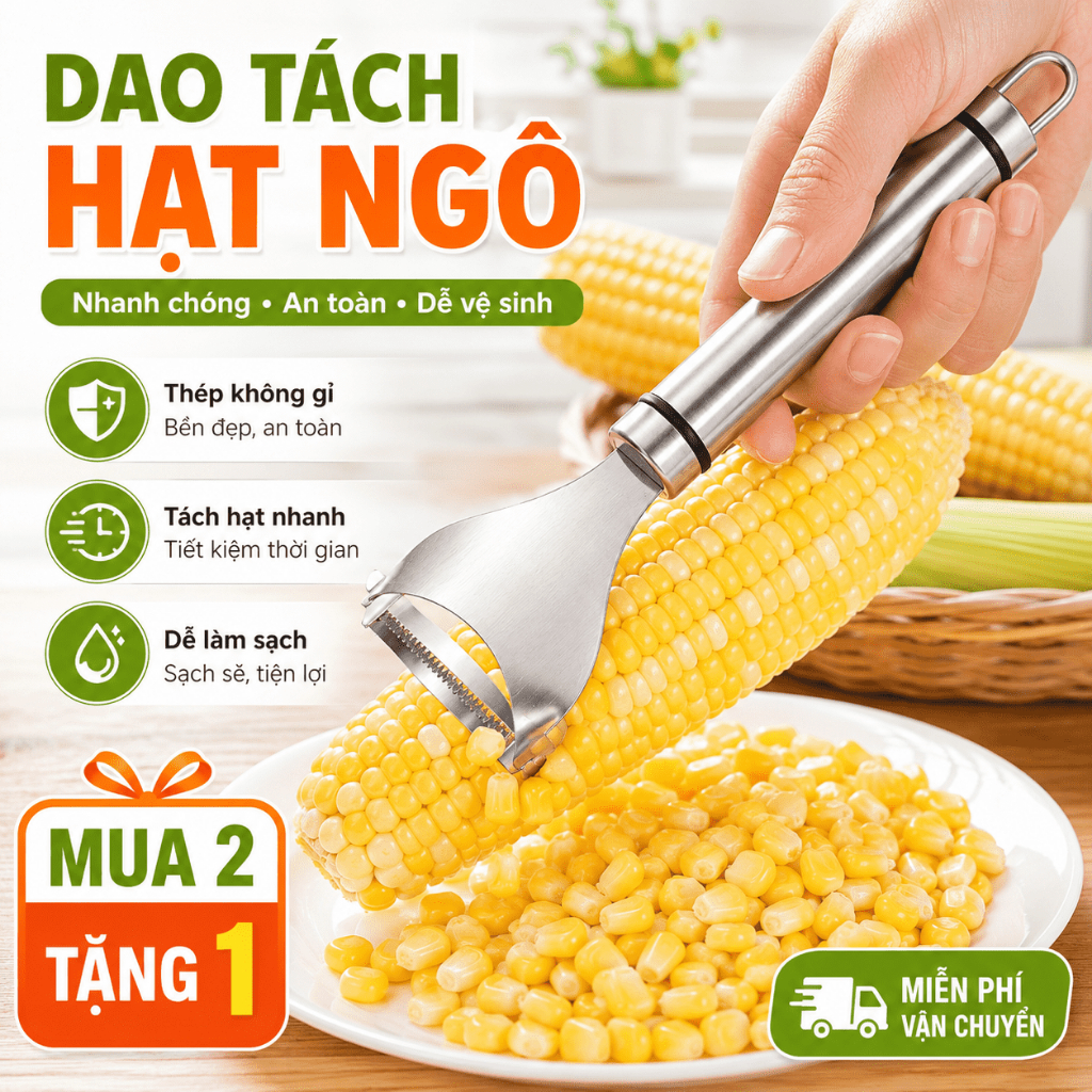 Dao Tách Hạt Ngô Inox | Dụng Cụ Tách Bắp Cầm Tay | Lưỡi Răng Cưa Sắc Bén | Dễ Vệ Sinh