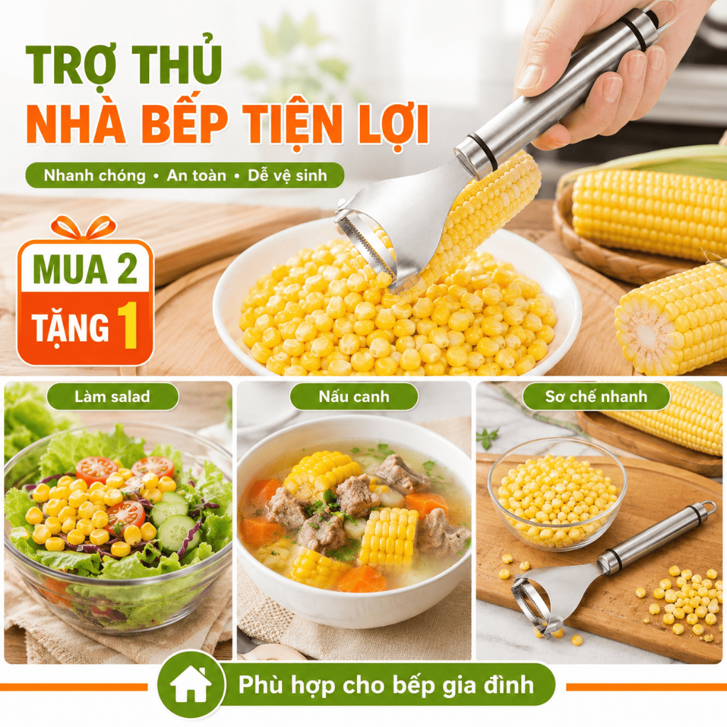 Dao Tách Hạt Ngô Inox | Dụng Cụ Tách Bắp Cầm Tay | Lưỡi Răng Cưa Sắc Bén | Dễ Vệ Sinh