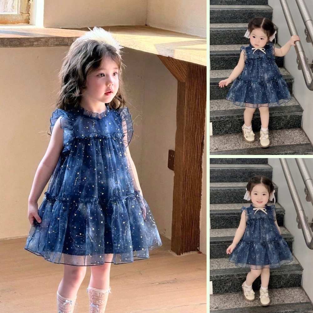 Váy Cho Bé Gái, Đầm Công Chúa Hania Kids Lấp Lánh Chất Liệu Voan Tơ Bồng Bềnh Sang Trọng