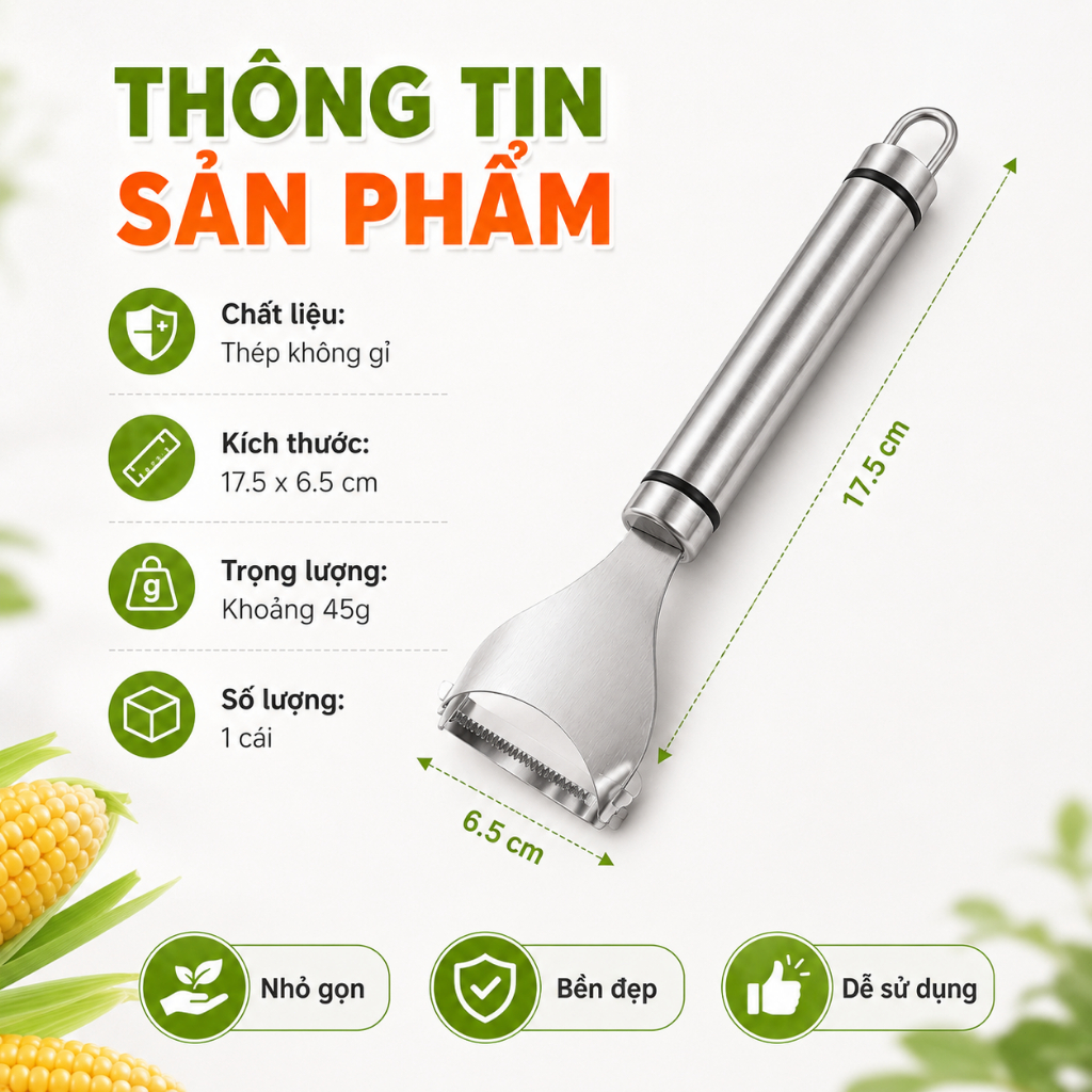 Dao Tách Hạt Ngô Inox | Dụng Cụ Tách Bắp Cầm Tay | Lưỡi Răng Cưa Sắc Bén | Dễ Vệ Sinh