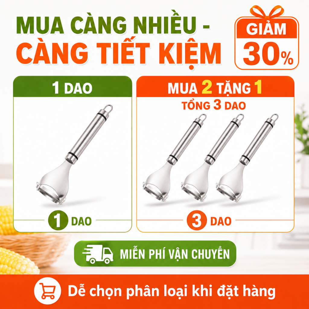 Dao Tách Hạt Ngô Inox | Dụng Cụ Tách Bắp Cầm Tay | Lưỡi Răng Cưa Sắc Bén | Dễ Vệ Sinh