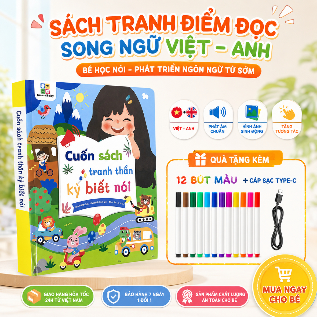 Sách Điện Tử Song Ngữ 14 Chủ Đề Kèm Bảng Vẽ - Đồ Chơi Giáo Dục Bách Khoa Toàn Thư (Sạc Type-C, Có Nhạc)