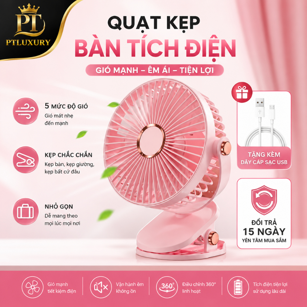 [ HỎA TỐC HCM ] Quạt mini để bàn PLSHARK tích điện 5 mức độ gió 3 mức độ đèn pin 5000 MHA Và 10000 MHA