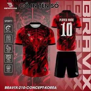 BRAVIX ÁO KHÔNG LOGO Hổ Đỏ – Bộ Quần Áo Bóng Đá Thiết Kế Độc Quyền, Concept Riêng, Vải Mè Caro Dri-FIT Cao Cấp, Thấm Hút