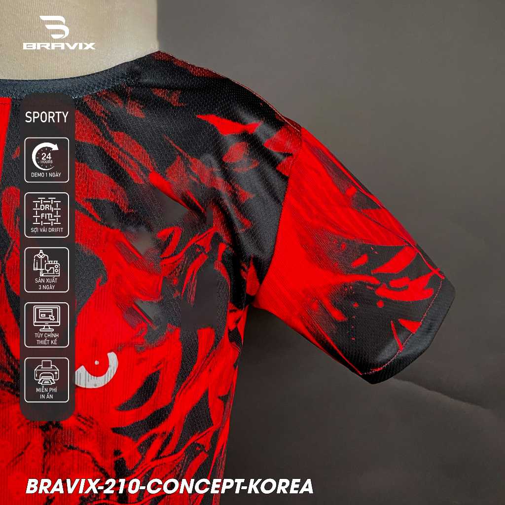 BRAVIX ÁO KHÔNG LOGO Hổ Đỏ – Bộ Quần Áo Bóng Đá Thiết Kế Độc Quyền, Concept Riêng, Vải Mè Caro Dri-FIT Cao Cấp, Thấm Hút