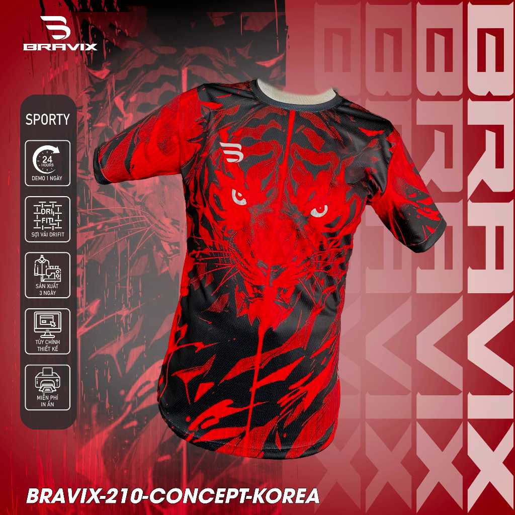 BRAVIX ÁO KHÔNG LOGO Hổ Đỏ – Bộ Quần Áo Bóng Đá Thiết Kế Độc Quyền, Concept Riêng, Vải Mè Caro Dri-FIT Cao Cấp, Thấm Hút