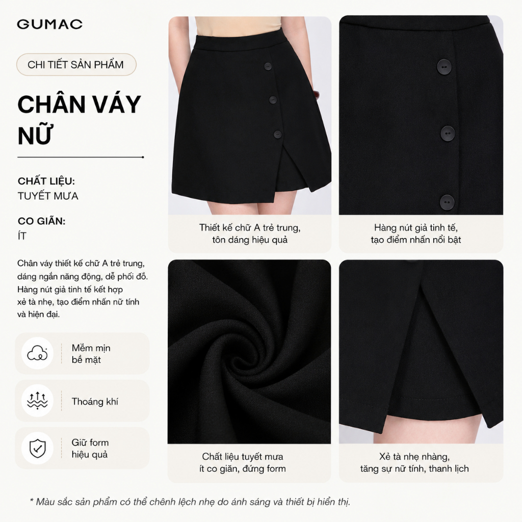 Quần Short Nữ Giả Váy GUMAC Xẻ Đắp V Đính Nút Trang Trí Có Túi Sườn LSHF1201