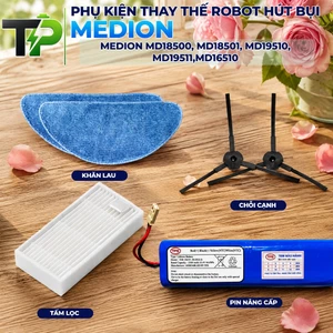 PHỤ KIỆN ROBOT HÚT BỤI MEDION MD18500, MD18501, MD19510, MD19511,MD16510. KHĂN LAU, LỌC BỤI, CHỔI CẠNH