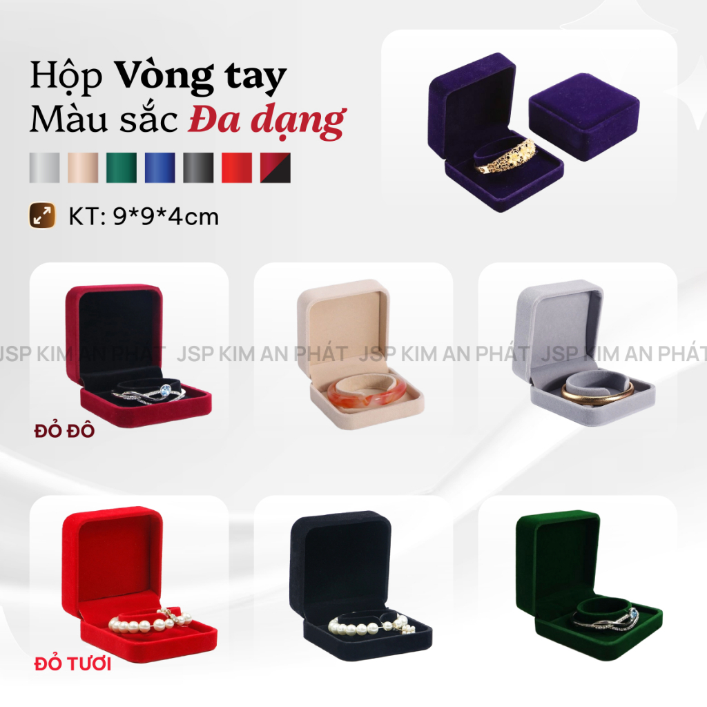 Hộp đựng vòng tay JSP nỉ nhung nhận in Logo hộp vòng tay nhiều màu hộp đựng lắc tay